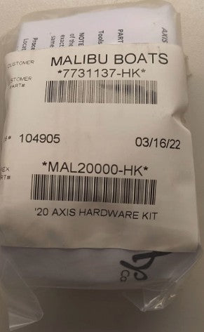 MAL20000-HK - AXIS A20, A22, A225, A24, T22, T23, T25 ROPE POCKET/SURF STORAGE BIMINI HARDWARE MALIBU